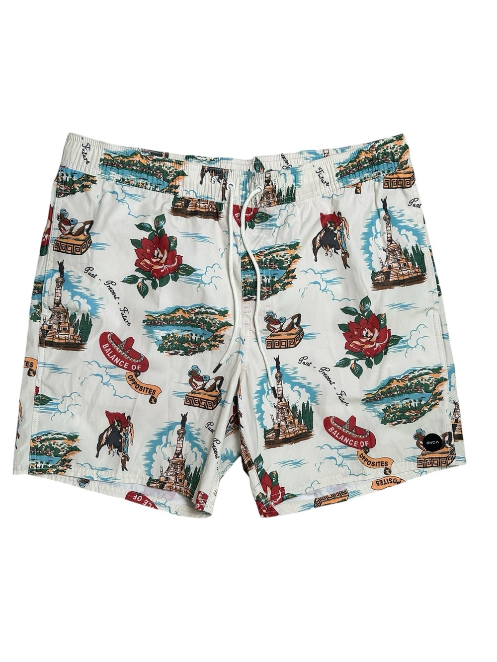 RVCA x Kelsey Brookes Perry XL White Patterned Elastic Boardshorts Swim Trunks